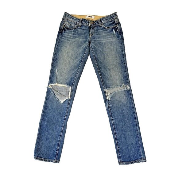 Paige Skyline Ankle Peg Jeans Distress Low Rise Casual Denim Women's Size 25 - Picture 1 of 9